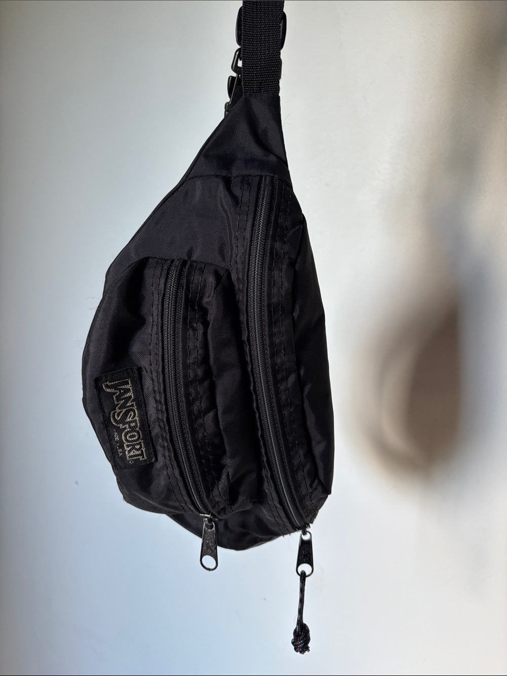 90’s JanSport Black Crossbody Sling BumBag Vintage Made in U.S.A